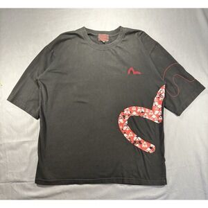 Vintage Evisu T Shirt Men's 2XL Streetwear 1/2 Sleeve Big Logo Buddha Black